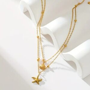 Gold Starfish and Shell Pendant Necklace